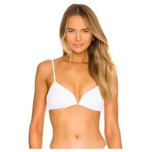 L Space Bikini Top Womens Medium White Helena Ribbed‎ Wired Swimwear Beach NWT